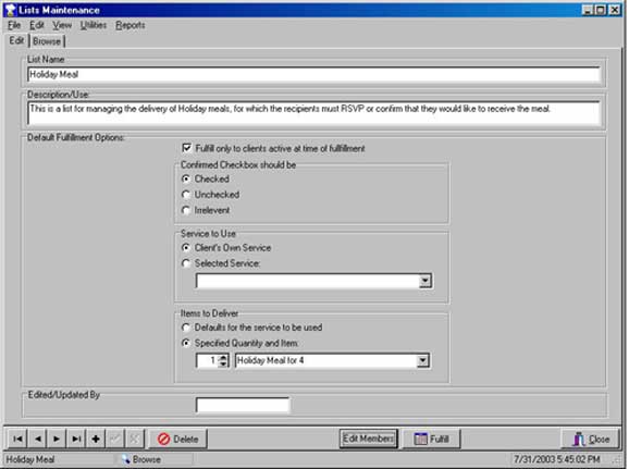 List Management Screen Shot