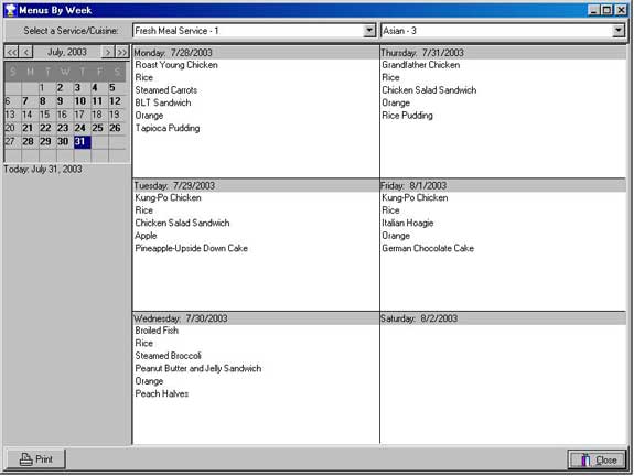 A Week of Menus Screen Shot